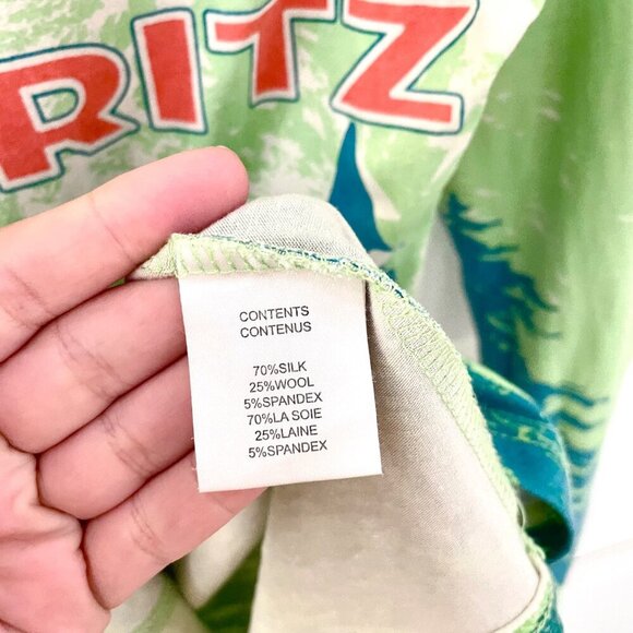 Neve St Moritz Zip Neck Printed Ski Base Layer Shirt Silk Wool Blend Green XS - Picture 5 of 6